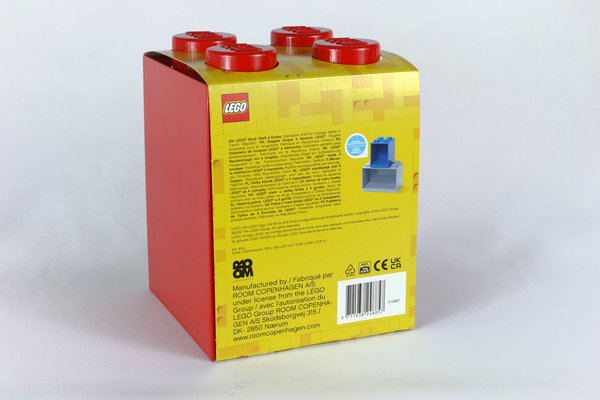 Bausteinregal mit 4 Noppen im Original LEGO Design, doppelte Höhe, ROT