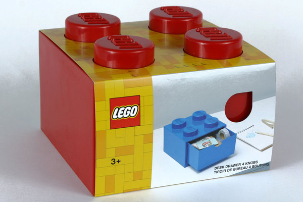 Bausteinregal mit 4 Noppen im Original LEGO Design, einfache Höhe mit Schublade, ROT