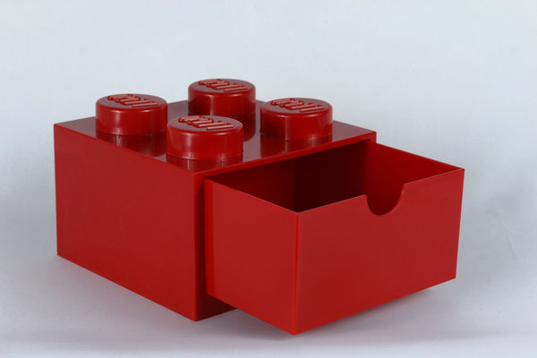 Bausteinregal mit 4 Noppen im Original LEGO Design, einfache Höhe mit Schublade, ROT