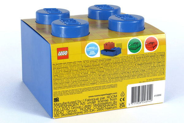 Bausteinregal mit 4 Noppen im Original LEGO Design, einfache Höhe mit Schublade, BLAU