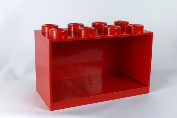 Bausteinregal mit 8 Noppen im Original LEGO Design, doppelte Höhe, ROT