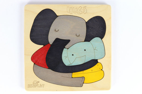 Ekoplay Holzpuzzle - Elefantenmutter umarmt kleinen Elefanten / Hugs Elephant