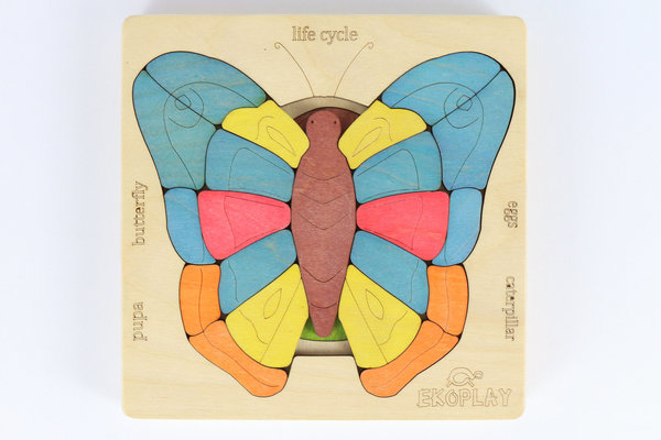 Ekoplay Holzpuzzle Lebenzyklus eines Schmetterlings     Lernspielzeug Holzspielzeug Kinderpuzzle